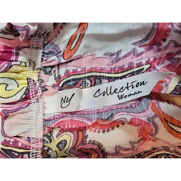 NY Collection Paisley Print Off-Shoulder Top Bell Sleeves Crochet Size 2X New - Picture 3 of 14